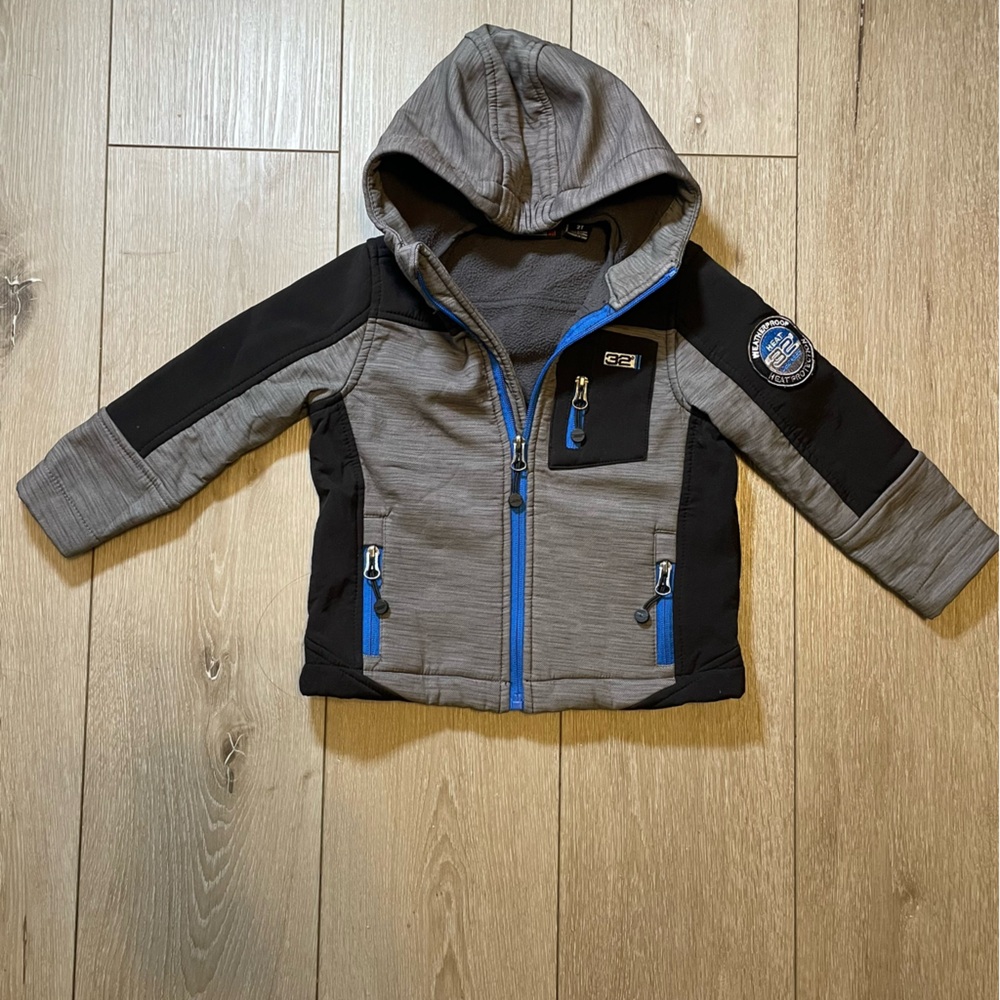 32 Degrees‎ Kids' Grey & Blue Hooded Softshell Jacket Weatherproof Toddler 2T